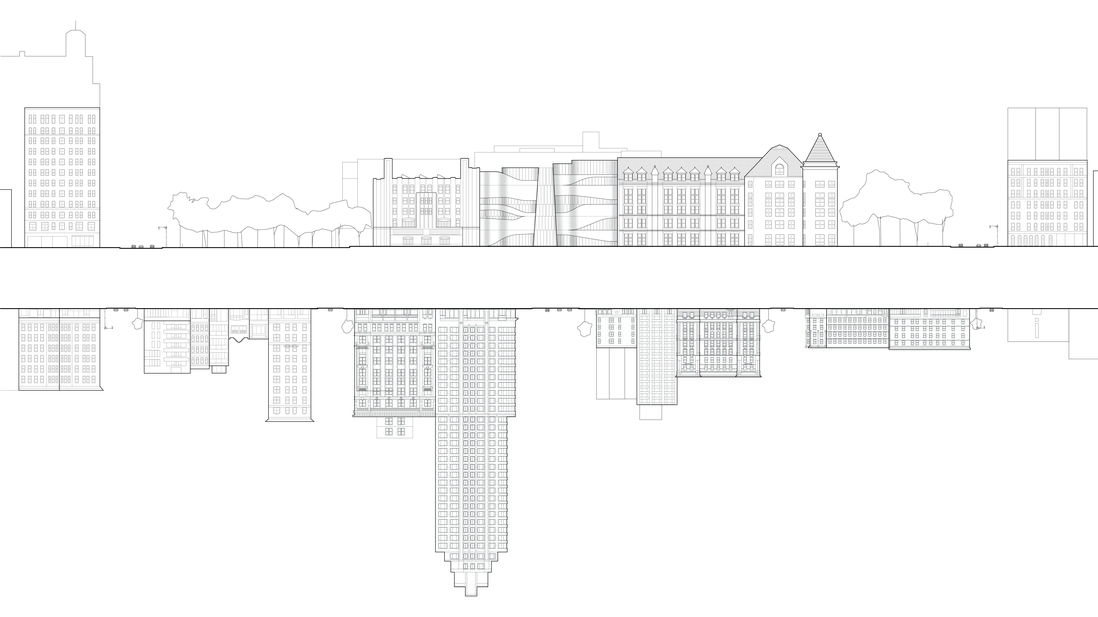 Proposed elevation, with surrounding buildings' elevations (Courtesy of Studio Gang Architects)